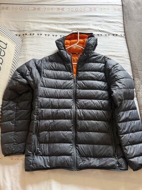 Eddie Bauer Gray Puffer Jacket with Orange Interior